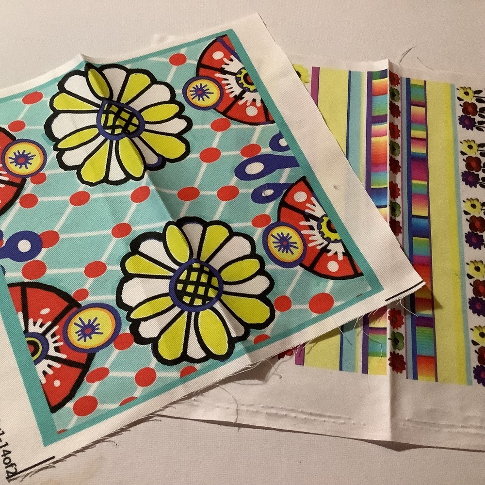2 Mexicana Design Cotton Fabric Squares, Blue & Yellow